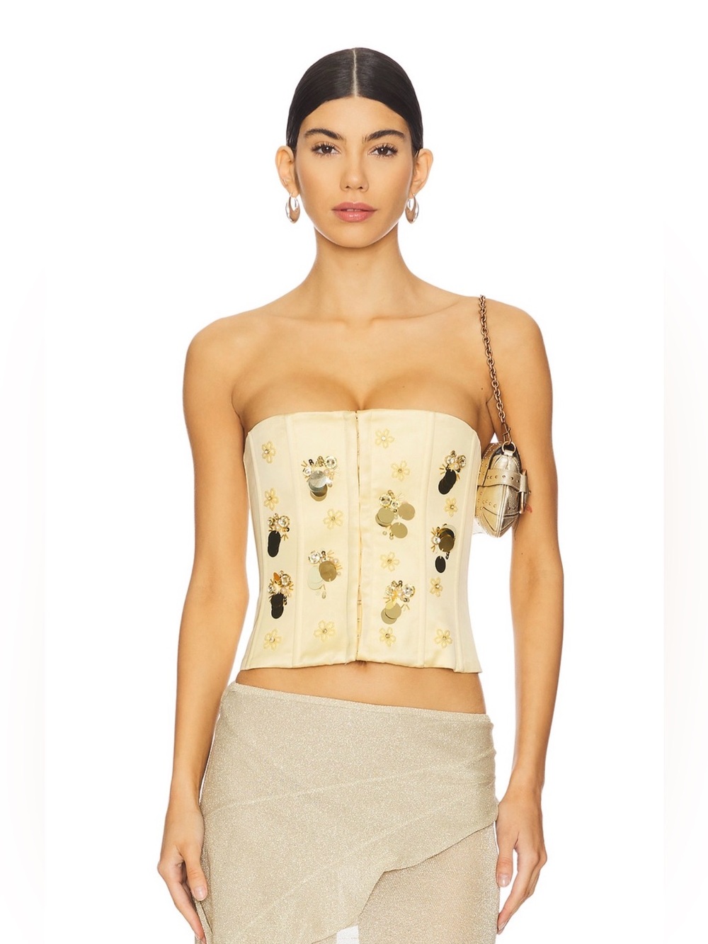 Embellished Satin Corset in Ivory
GUIZIO